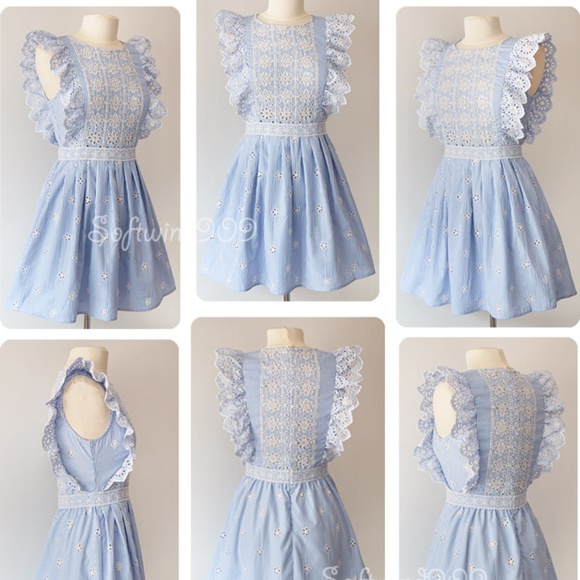 Last☝️ Light Blue Eyelet Embroidered Ruffle Dress - Picture 7 of 8